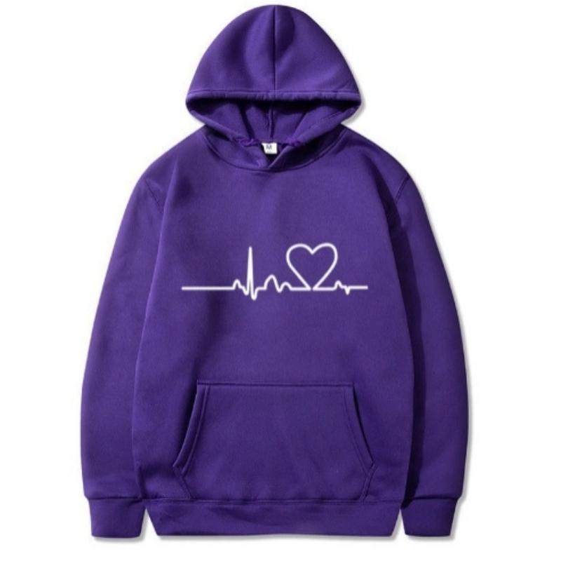 New Women's Casual Hoodie Autumn/winter Heartbeat Print Men's Loose Hoodie Couple Sweatshirt Women's Hoodie Top Streetwear