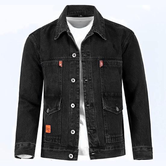 Men Autumn Jacket Pocket Long Sleeves Solid Color Loose Single-breasted Warm Cardigan Plus Size Mid Length Men Denim Coat for Daily Wear