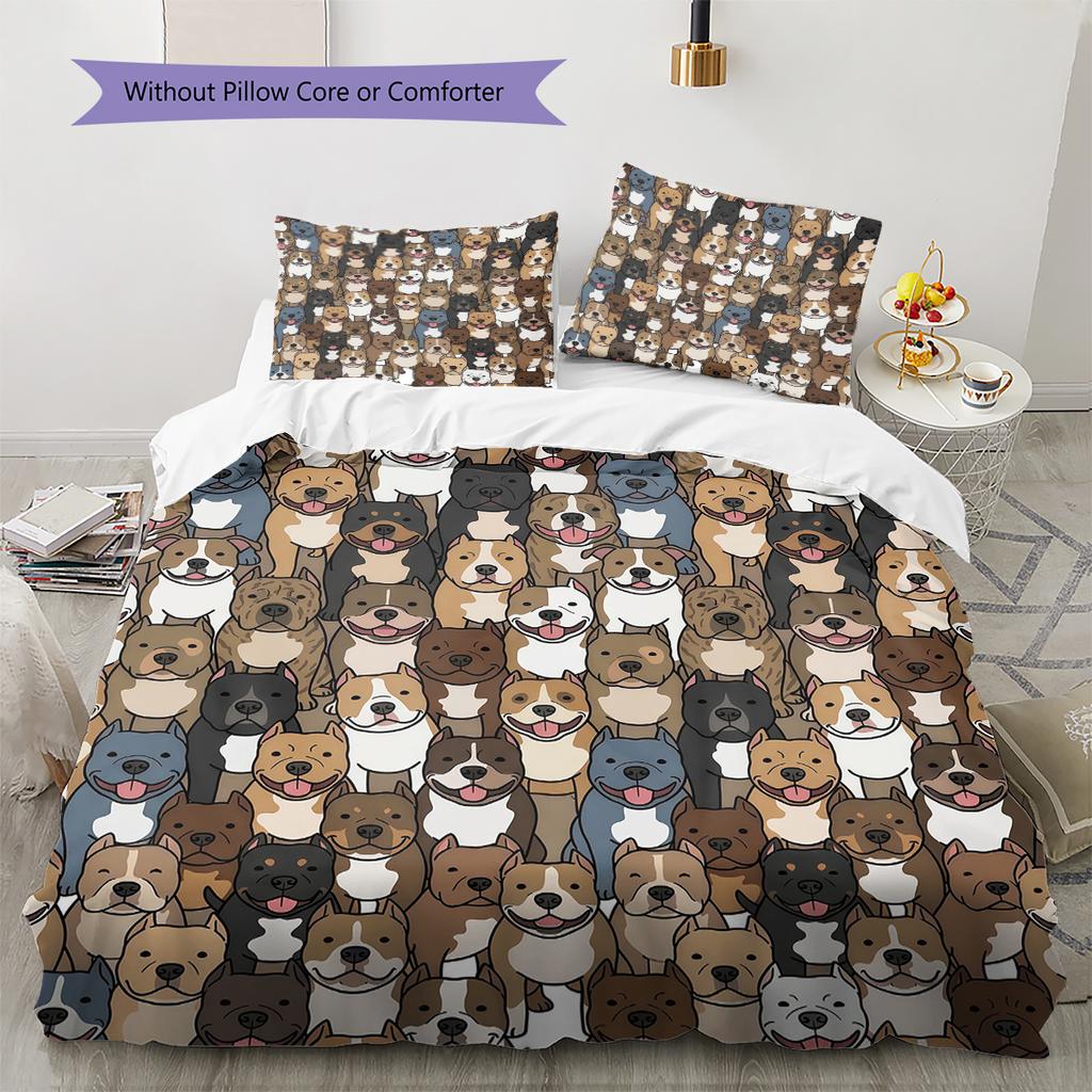 Cartoon-Hundemuster Bettwäsche, Steppbett-Set Bettbezug Kissenbezug Zuhause Geburtstagsgeschenk (1 Bettbezug + 2 Kissenbezüge, ohne Füllung)