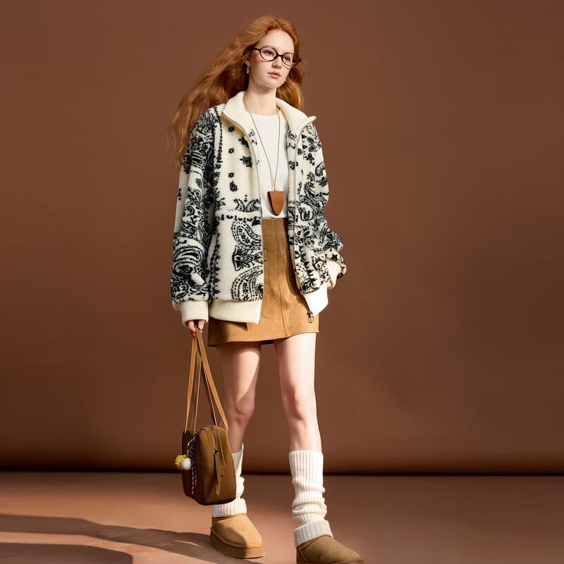 

Sancai 2025 Winter Jacquard Fleece Faux Fur Coat S 155/80A