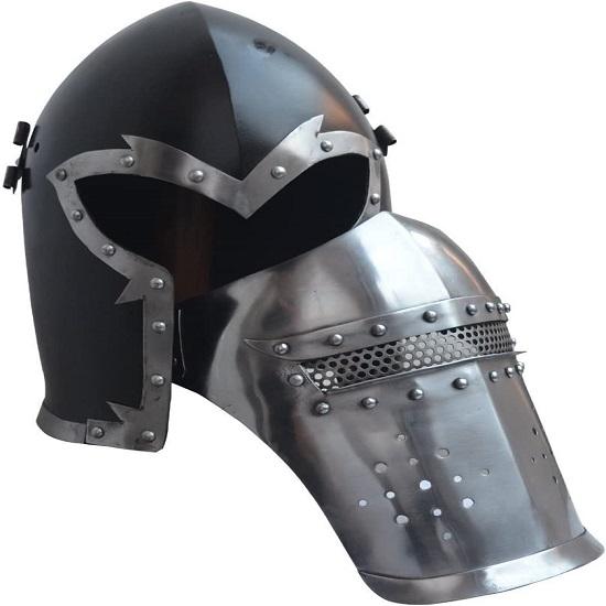 Боевой шлем викингов Visored Knight Черный шлем Средневековый бородатый шлем Броня SCA LARP Реплика