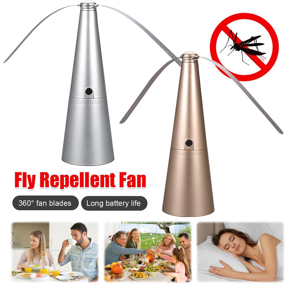 Fly Fans Fly Repellent Fan Table Top Fly Fan Portable Outdoor Picnic Fan for Picnic Party Restaurant Kitchen & BBQ argento