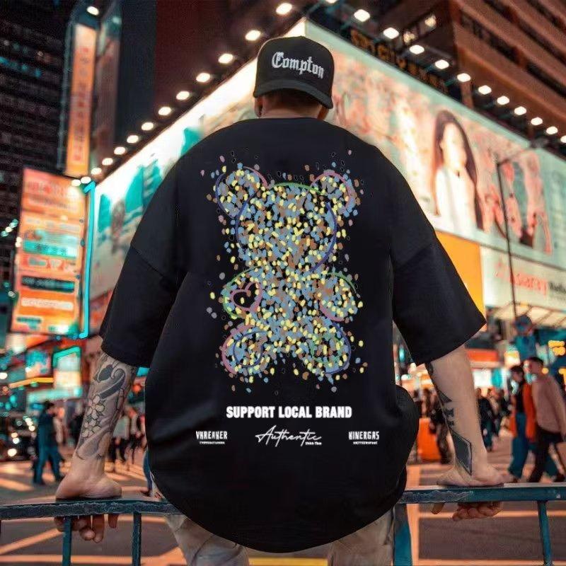 Anime Bear Print T Shirt Men's T-Shirt Fashion Casual Short Sleeve Summer Breathable T-shirt Streetwear