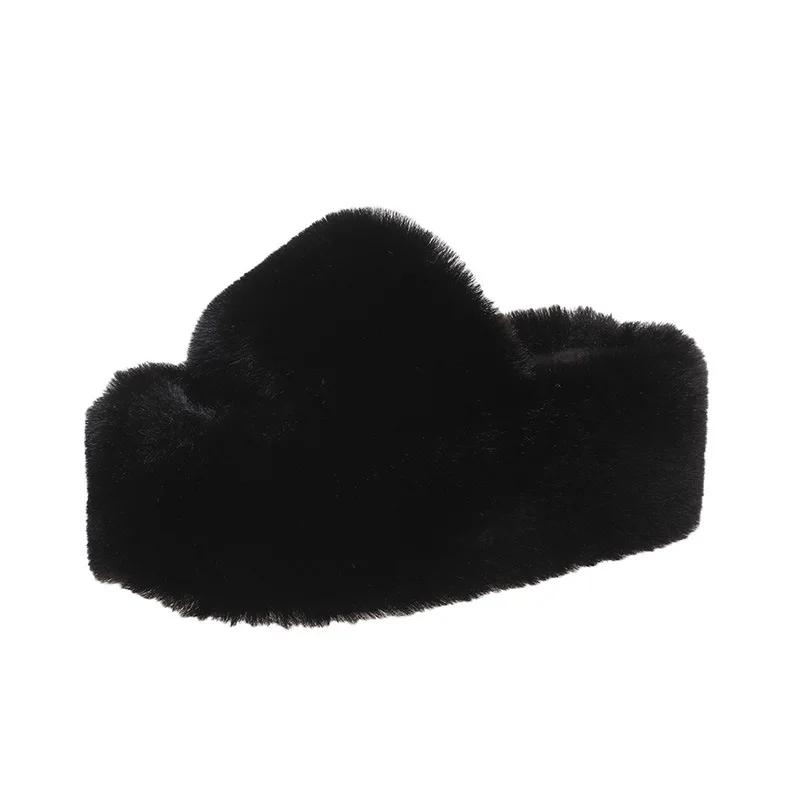 Fashion Home Furry Fur Slides Plush Slippers Fluffy Flip Flops Luxury Slip on Platform Women Fashion Shoe 2024 Zapato De Mujer Designer