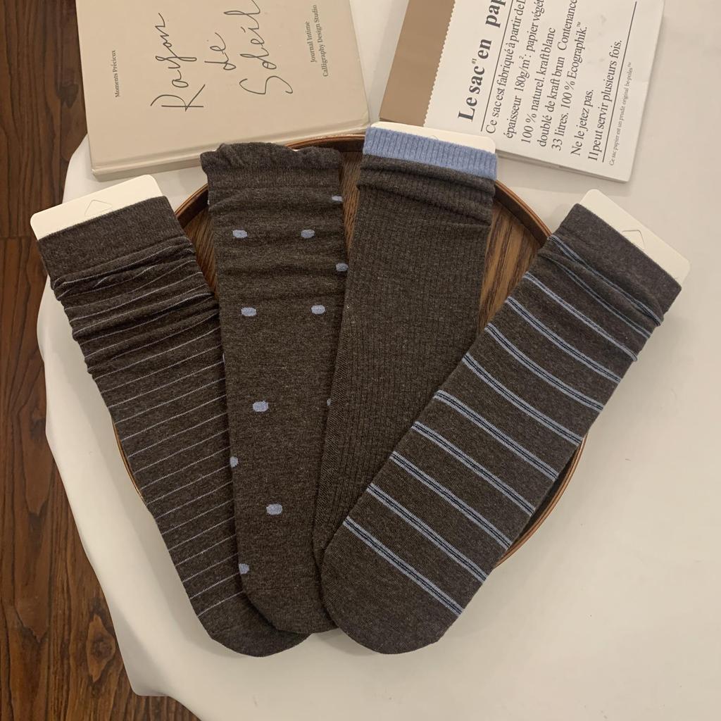 Women's 2025 Winter Wool Socks: Striped & Polka Dot, Plus Velvet, Thickened Mid-Calf Style.