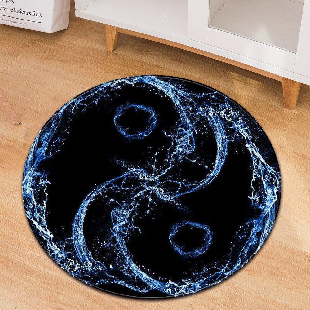 Tai Chi Buddhist Round Carpet Living Room Bedroom Yingyang Prayer Ring Rugs Restaurant Floor Mat Parlor Sofa Black Soft Tapete