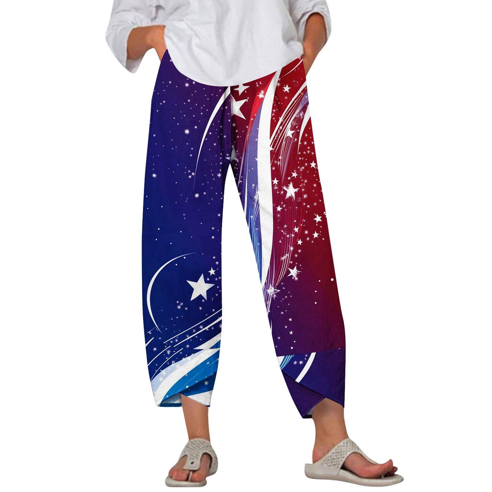 

Штани для жінок літні повсякденні широкі штани з еластичною талією та кишенями M синій