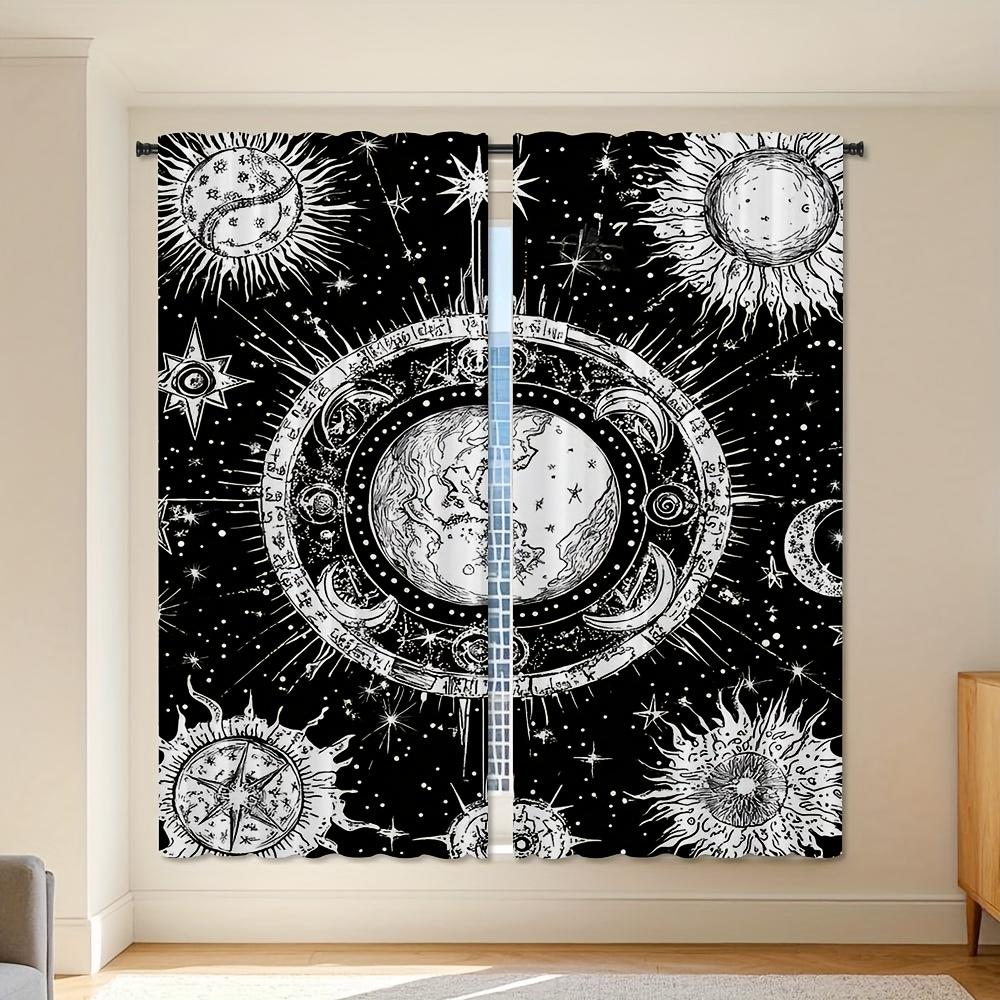 

2Pcs, Galaxy And Constellation Curtain Set, Mandala Sun And Moon Curtain For Bedroom, Gothic Boho Window Drapes 53x116cm 2pc21x46in&Without mount