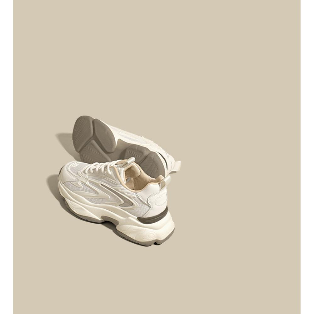 Dad's Shoes, Thick Soled Spring and Autumn Sports Shoes, Drip Molded Mesh Surface, Casual White Shoes for Women