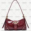 Ladies Vintage Merad Old Tinted Leather Locomotive Bag Rivet Pin Buckle Decorative Shoulder Underarm Baguette Bag