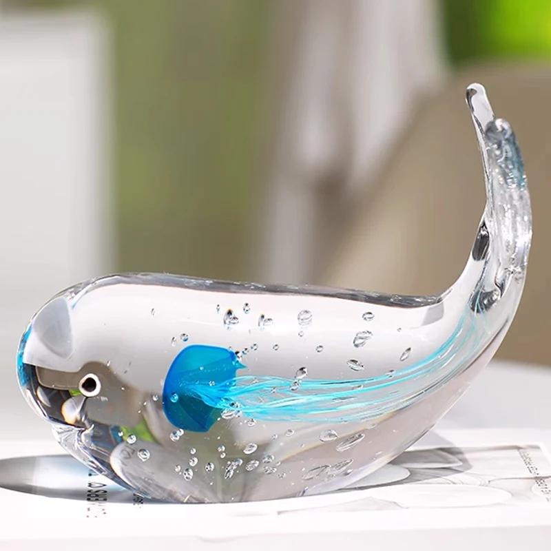 Small Sea Animal Adornment sculpture Blue Glass Dolphin Figurines Creative Shape Crafts Decorations Decor Crafts Accessories
