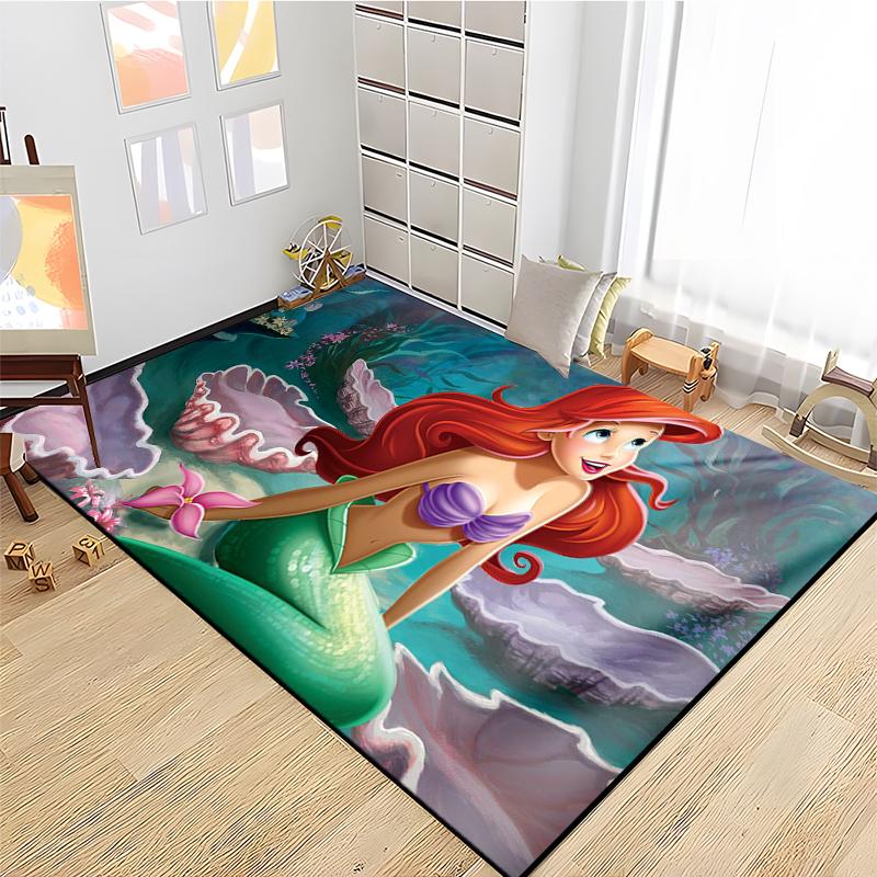 15 Size Little Mermaid Princess 3D Carpet Rugs for Home Living Room Bedroom Sofa Doormat Decor,Kids Area Rug Non-slip Floor Mat