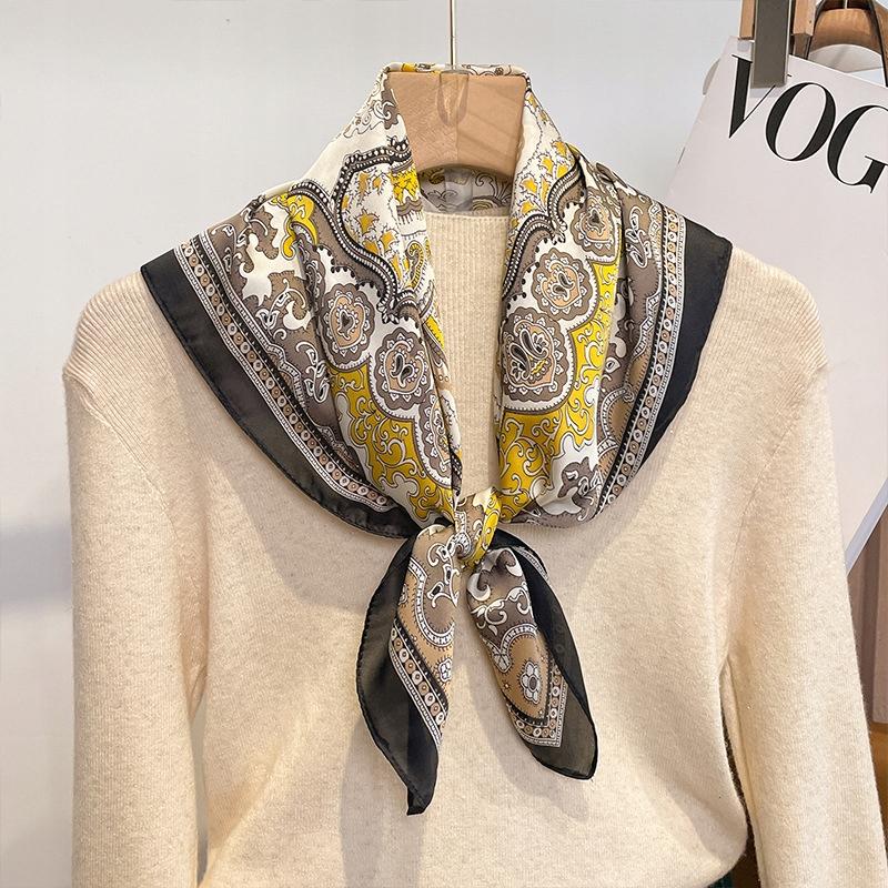 Scarf with print, women' synthetic silk, gift scarf, 70x70