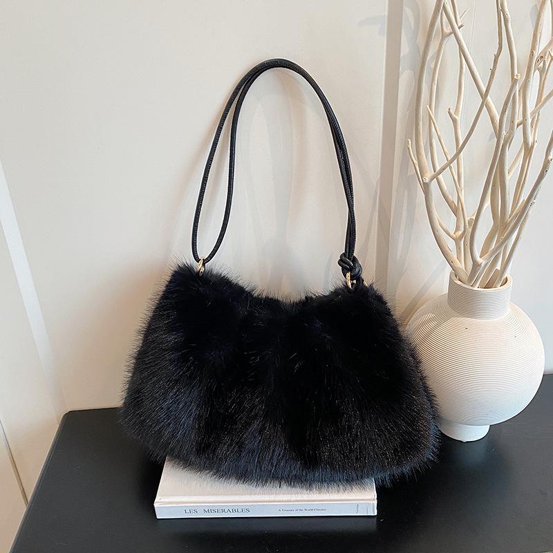 Fluffy Bag Women's 2025 Autumn and Winter New Fashion Simple Furry Shoulder Bag Textured Women's Handbag Tote Bag