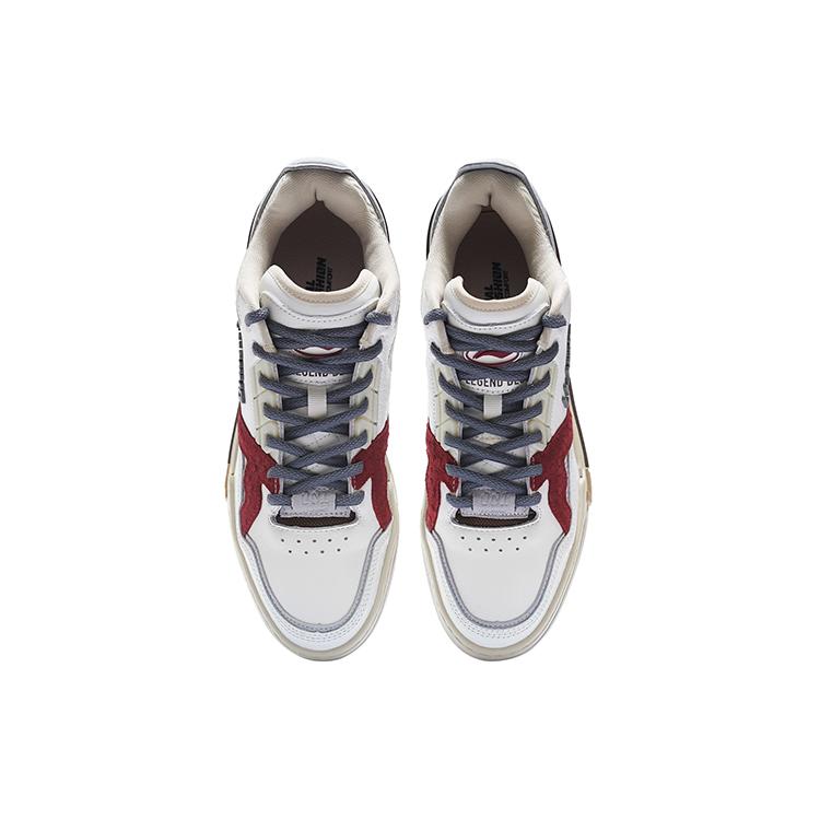 Li Ning Leather Comfortable Slip Resistant Cushioning Abrasion Resistant Low top Skateboard Shoes Men's White Gray Red AZGS091-3