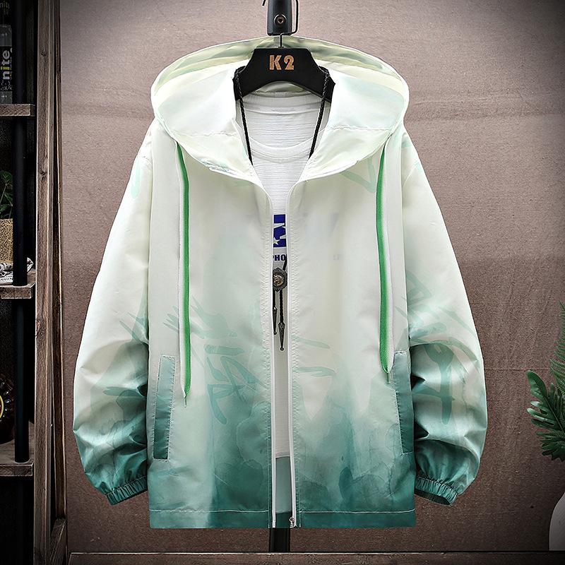 Men's Hooded Ice Silk Cooling Jacket - Chinese Style Print, Lightweight & Breathable Sun Protection