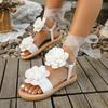Lace Up Women's Sandals 2025 New Beach Casual Sandals Women Outdoor Flower Shoes Ladies Summer Lightweight Flat Sandals
