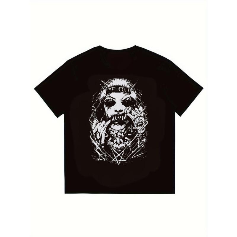 

Men s Black T-Shirt With Wolf Head Graphic And Stay Cool Text For Streetwear Casual Wear XXXXL чёрный