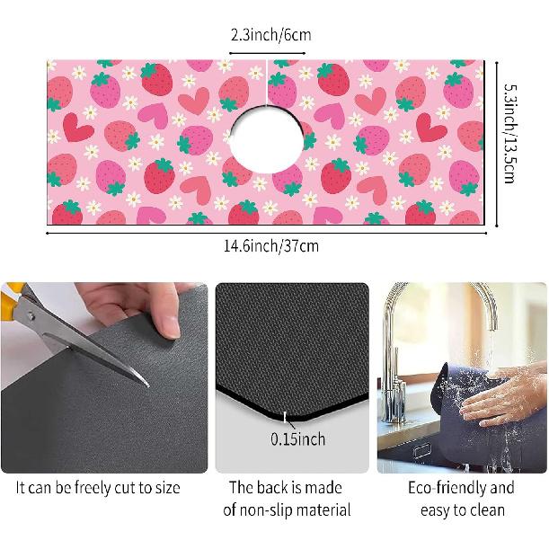 Absorbent Splash Guard Mat for Kitchen Sink, 15×5.5 Inch Cute Fast Drying Drip Catcher Behind Faucet Mat, Non-Slip, Washable Sink Mat Gadgets for