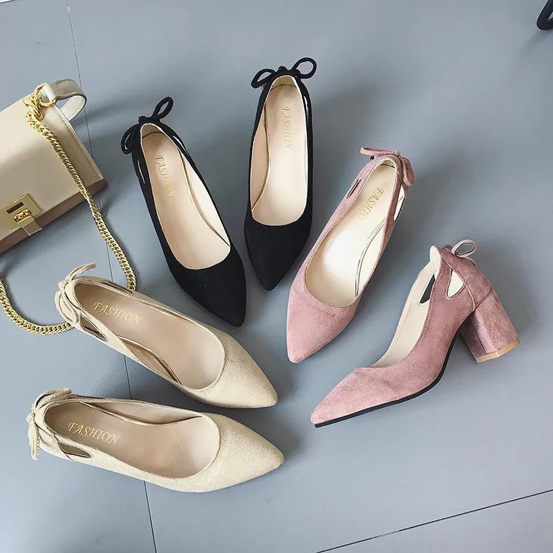 High Heels Women's Women's Shoes Pointed Toe Shallow Mouth Single Shoes Women's Thick Heel Shoes Size 43