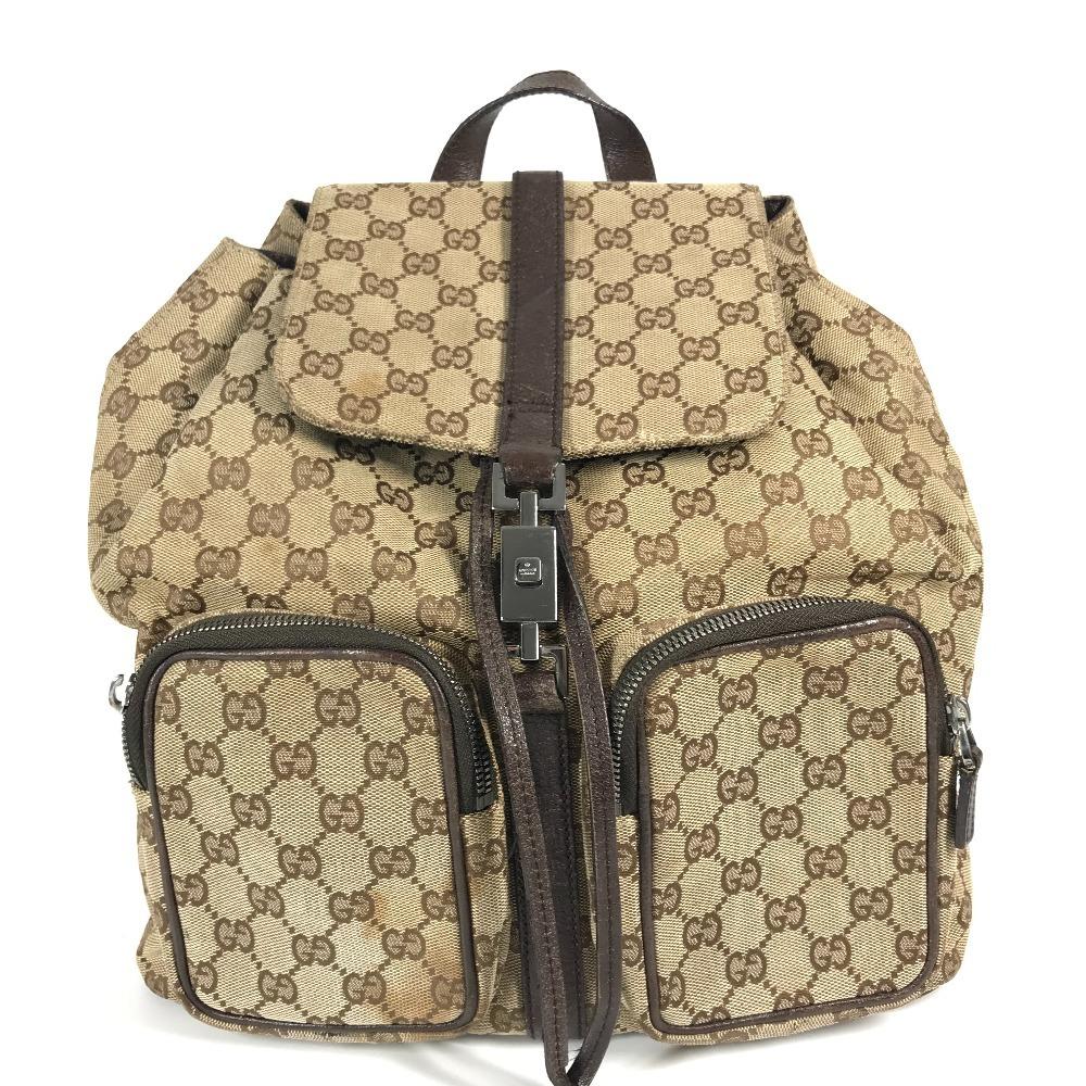 GUCCI 114552 GG logo backpack Bag Backpack GGCanvas/Leather Beige/Dark brown