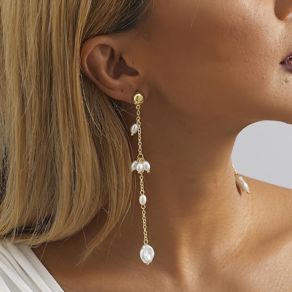Chic Gold Geometric Faux Pearl Earrings For Women Trendy And Design Versatile