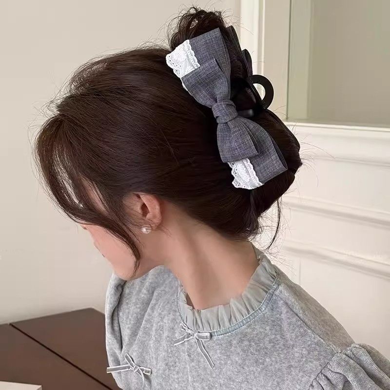 1pc Korean Style Fashionable Denim Bow Clip, New High-end Hair Clip, Large Shark Clip Headpiece At the Back of the Head