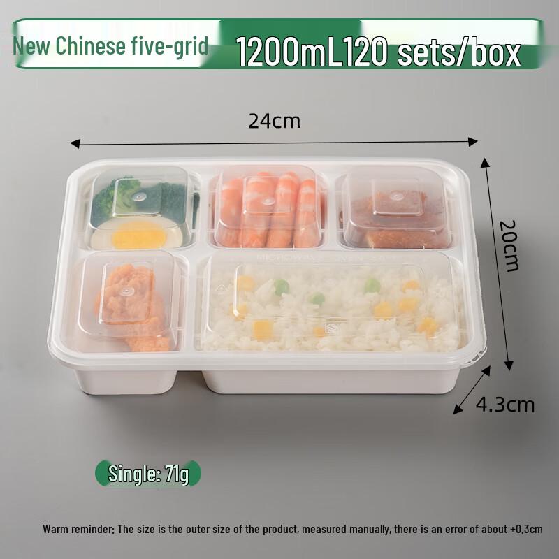 

Disposable 5-Compartment Lunch Boxes with Transparent Lids