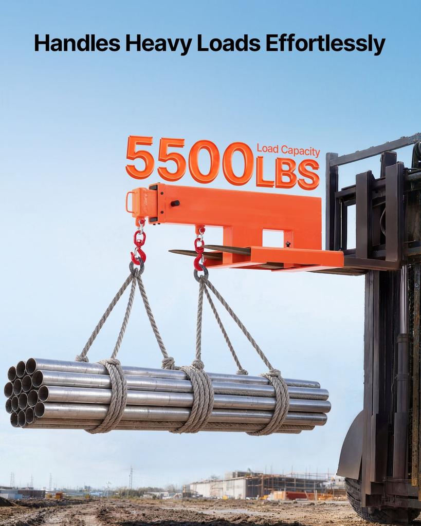 Forklift Jib Boom Crane, 2495 kg Capacity, Forklift Mobile Crane Lifting Hoist with 2 Hooks, Manual Telescopic 1200-1867 mm, Boom Attachment Towing