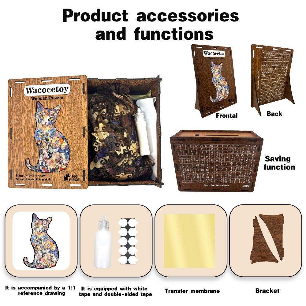 Small Cat Puzzle Ornaments Morandi-colored Cat-shaped Puzzle Vintage Cut Cat Pieces  Gift