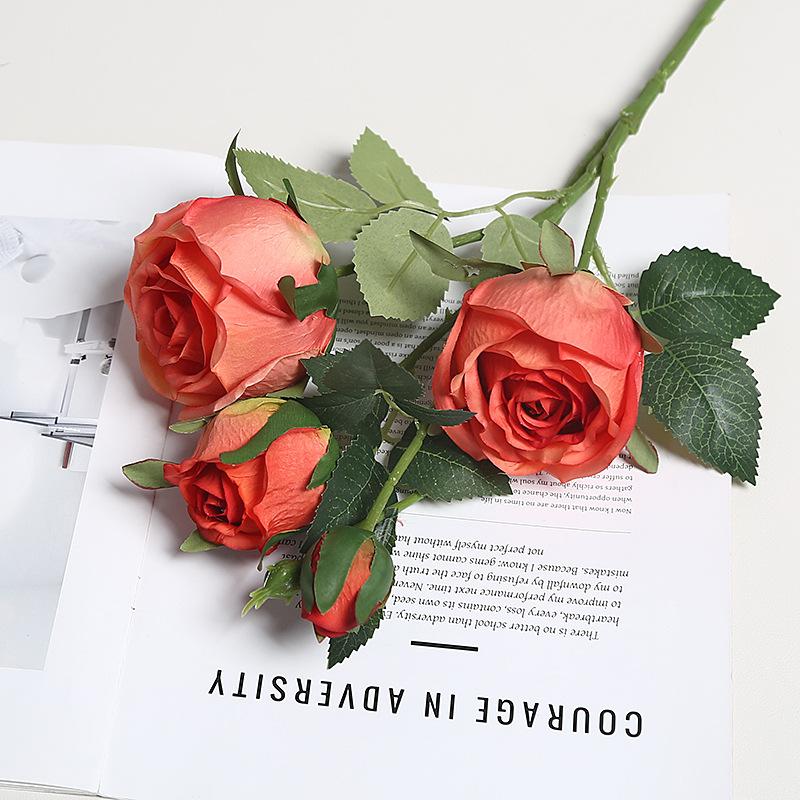 4 Head Simulated Roses Birthday Valentine's Day Wedding Home Fake Bouquet Silk Flower Decoration Floral Arrangement Flower Wall