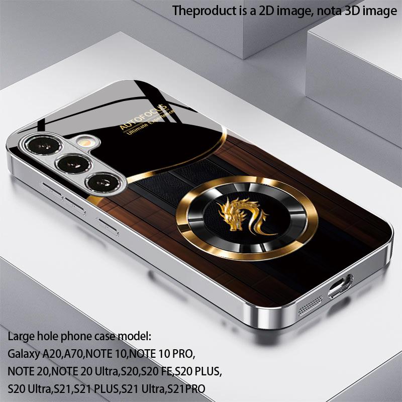 Black Gold Dragon Pattern 2D Phone Case for Samsung S26 S25 S24 S23 S22 S21 S20 A56 A36 A16 Electroplated Glass Protective Cover