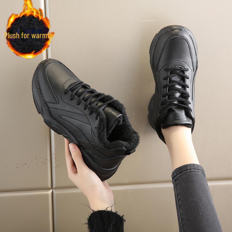 Pantofi de toamnă din piele neagră impermeabilă pentru femei - pantofi ușori, cu talpă groasă, antiderapante, cu fund moale pentru călătorii