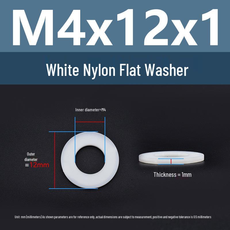 Yigu High-Temperature Wear-Resistant White Nylon Flat Washer, Sizes M2-M24