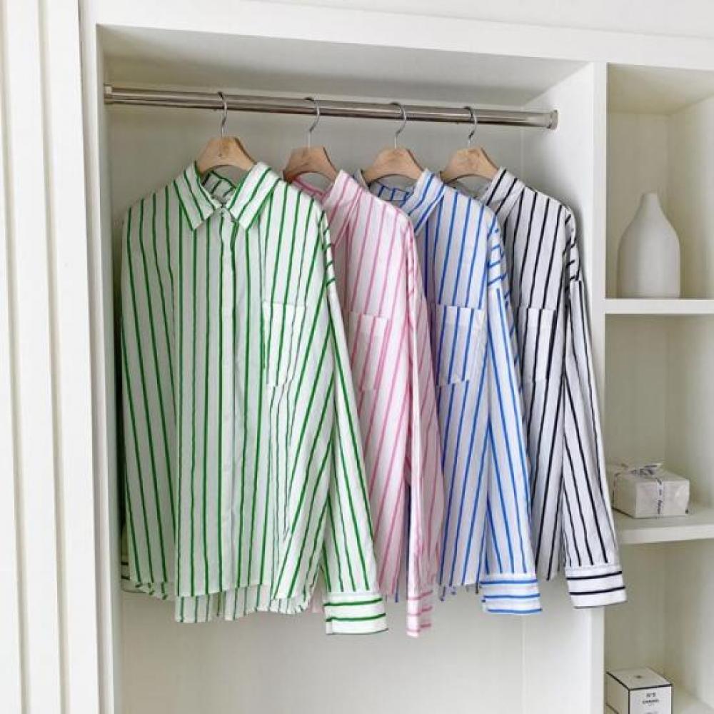 New Arrivals Open Run Women Oversized Striped Shirt Colorful