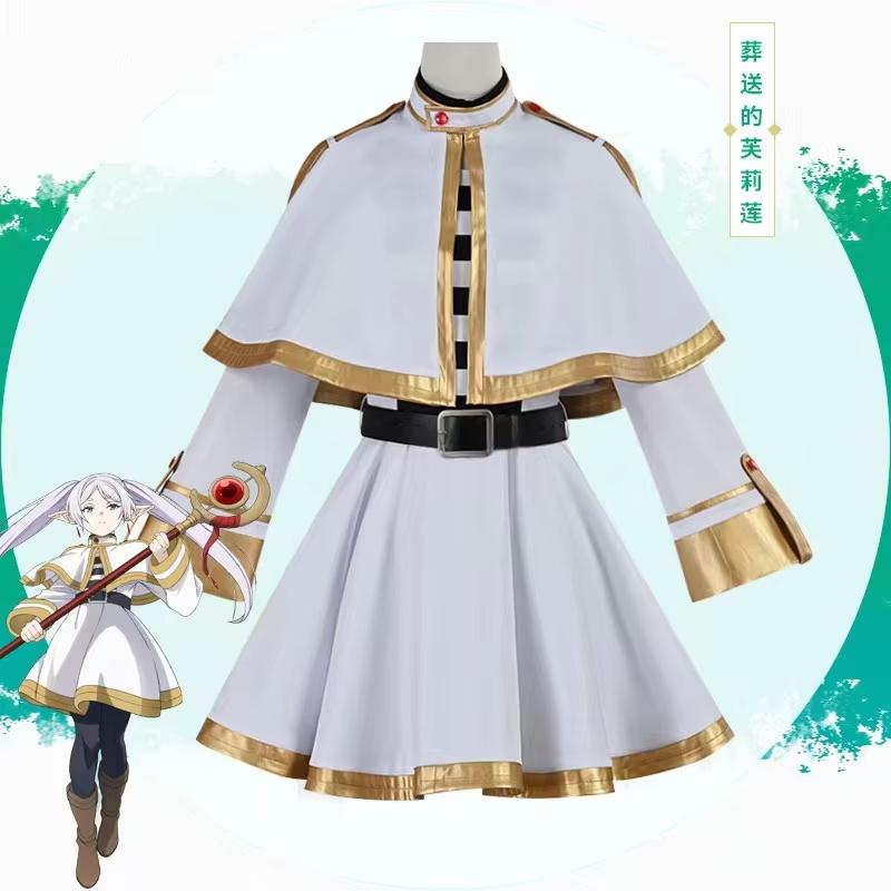 Sousou No Frieren Cosplay Costume Wig Shoes Anime Figures Magician Dress Elf Ear Halloween Party Charistmas for Women