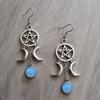New Pentagram Triple Moon Purple Stone Earrings Natural Stone Earrings