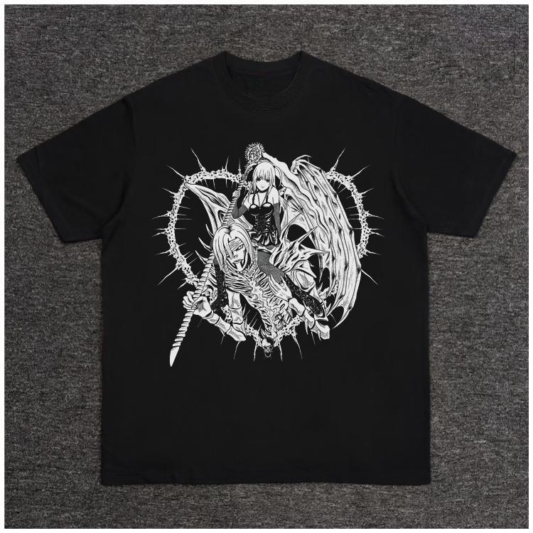 Death Note Mihai Sand Short-sleeved T-shirt Cotton Print Loose Retro American Trendy Brand Men's and Women's Versatile Tops Tees