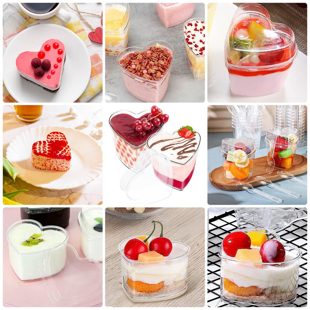 50 Stück Mini Dessertbecher 60/100/180ml Klare Plastik Desserttöpfchen Vorspeisenbecher für Pudding Mousse Joghurt Snacks Party Catering