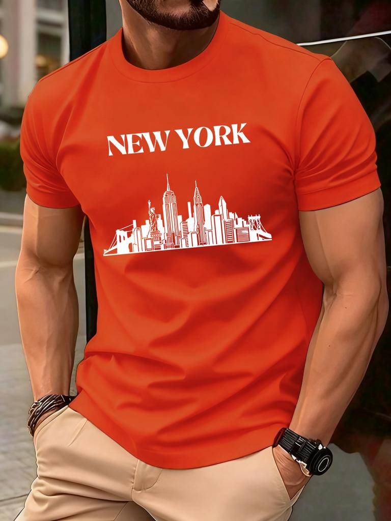 New York City Silhouette Men T Shirts Casual Hip Hop Tops Multicolor Cotton TShirt Summer Loose Male Crewneck Short Sleeve