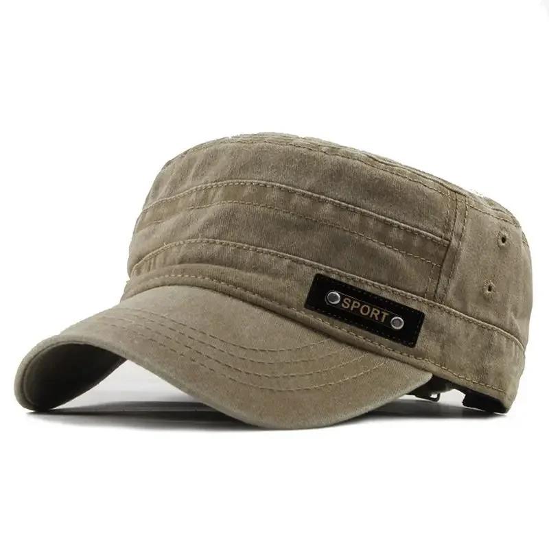 Washed Hat Spring Summer Autumn New Cotton Flat Top Hat Outdoor Military Hat Men's Mesh Visor