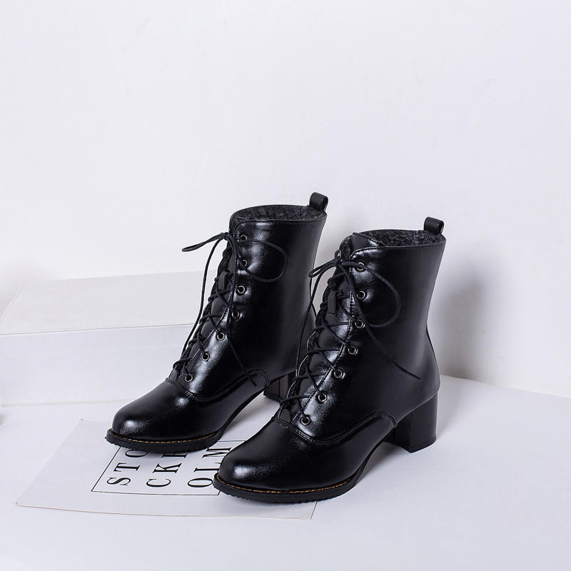 Women's High-heeled Short Boots Autumn and Winter Comfortable Versatile Thick-heeled Large-size Casual Short Boots