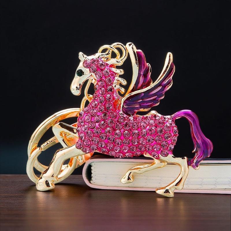 Rhinestone Flying Horse Charm Pendant Keychain For Women Zodiac Animal Casual Handbag Purse Keyring Bag Accessories Gifts фиолетовый
