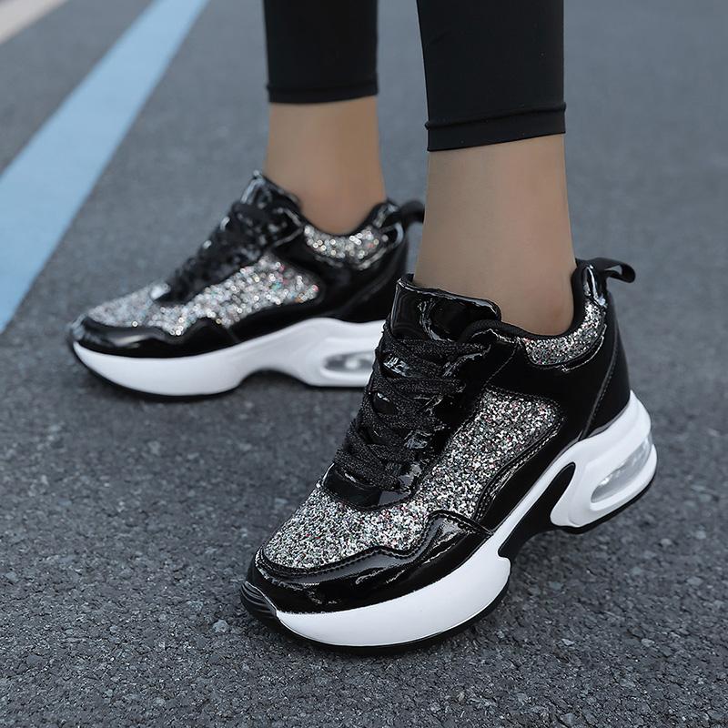 Women’s Platform Sneakers Casual Black Gold Silver Height Increase Girls Sneakers Plus Size Women’s Elevator Sport Shoes
