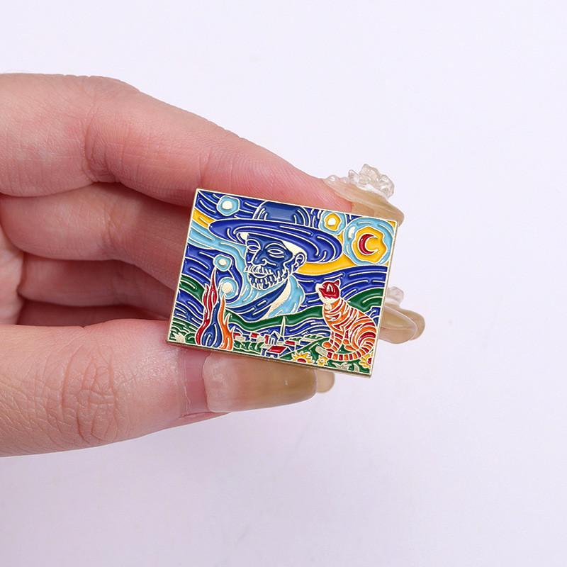 Alloy Stylishly Unique Brooch With Playful Cartoon Characters And Starry Sky Theme