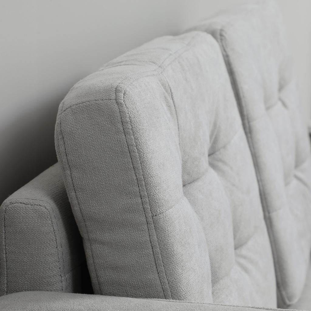 Two-Seater Sofa with Storage, Button Tufting, Cushion, Rubberwood, 117x62x78cm, Light Grey