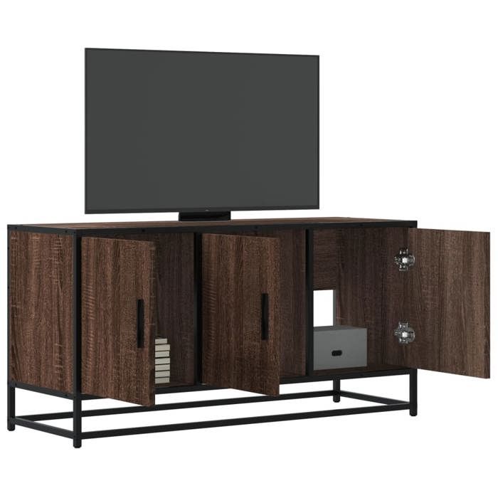 VidaXL Meuble TV chêne marron 100x35x50 cm bois d'ingénierie et métal, banc TV, meuble hifi, centre de divertissement, 848833