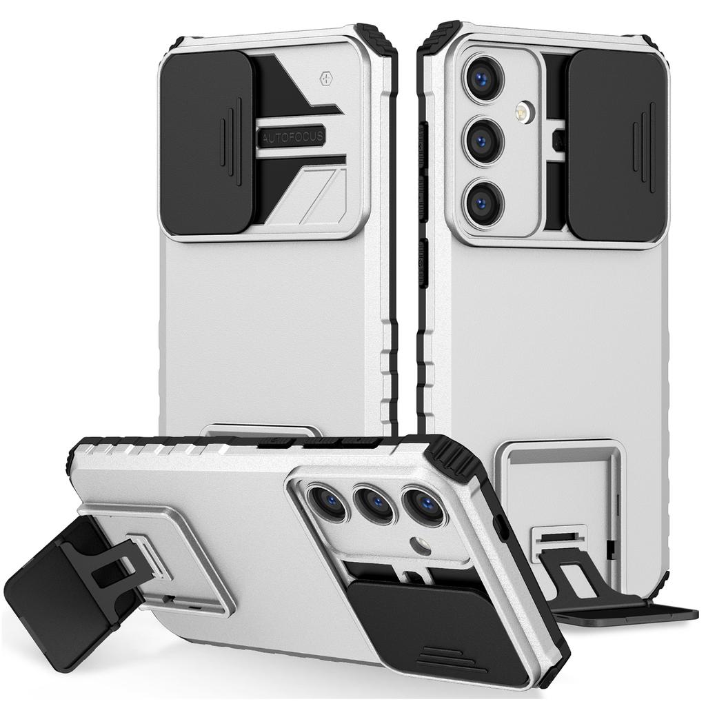 For Samsung Galaxy S25+ Case Camera Slider PC+TPU Phone Cover with Kickstand