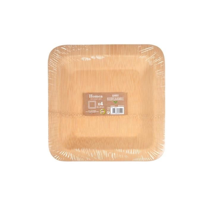 Set De Plateaux - Eco Responsable - Bambou - 25x25 Cm - Carré - Beige