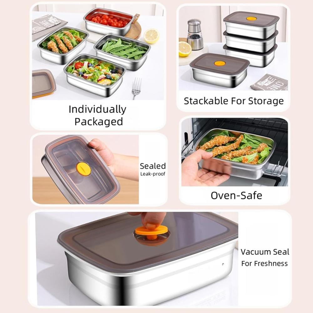 Stainless Steel Food Storage Stackable Meal Prep Boxes for Kitchen Fridge Lunch Ideal for Meal Prep Travel Kitchen Storage